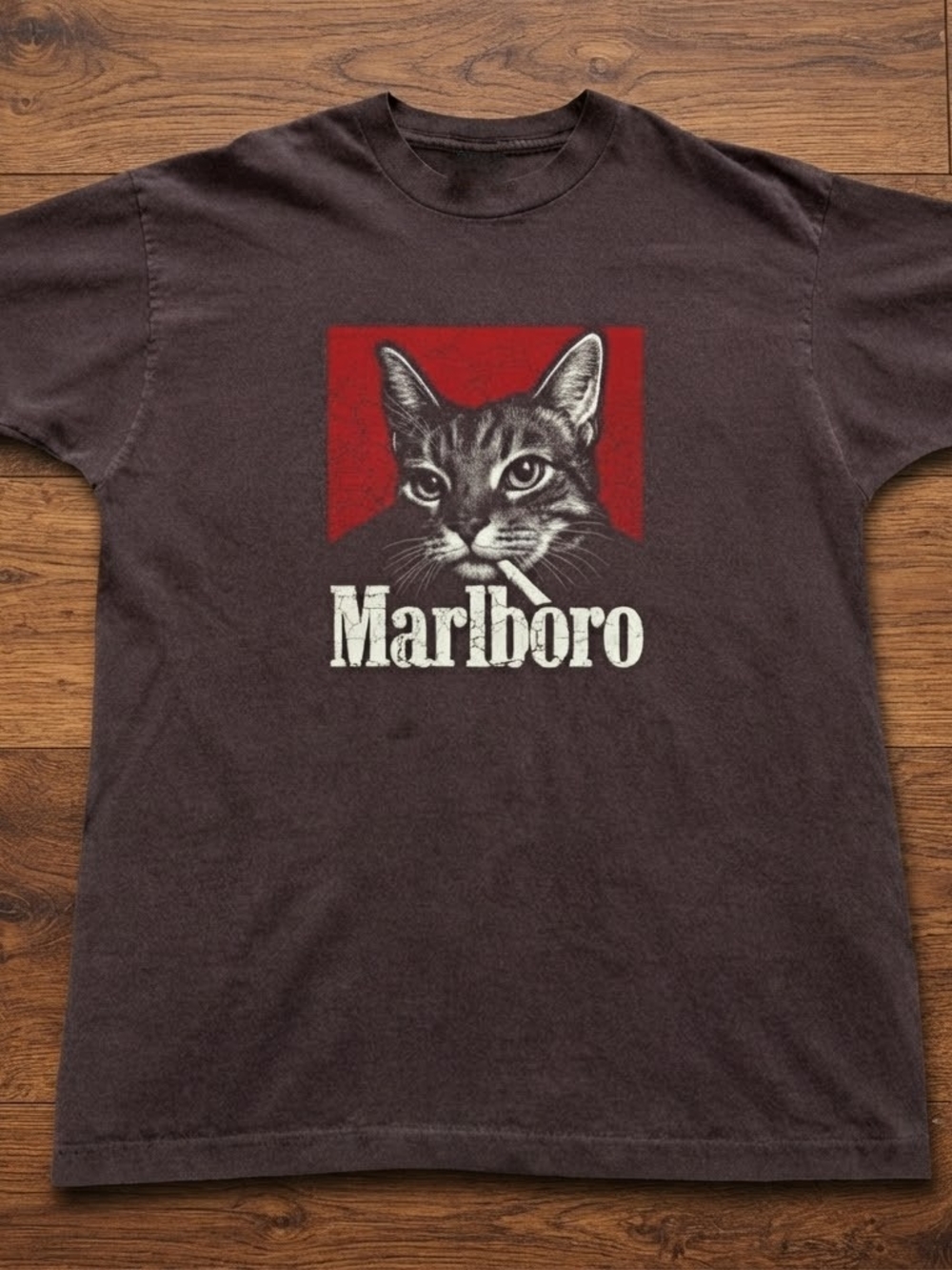 Marlboro Cat Graphic Tee in Dark Brown